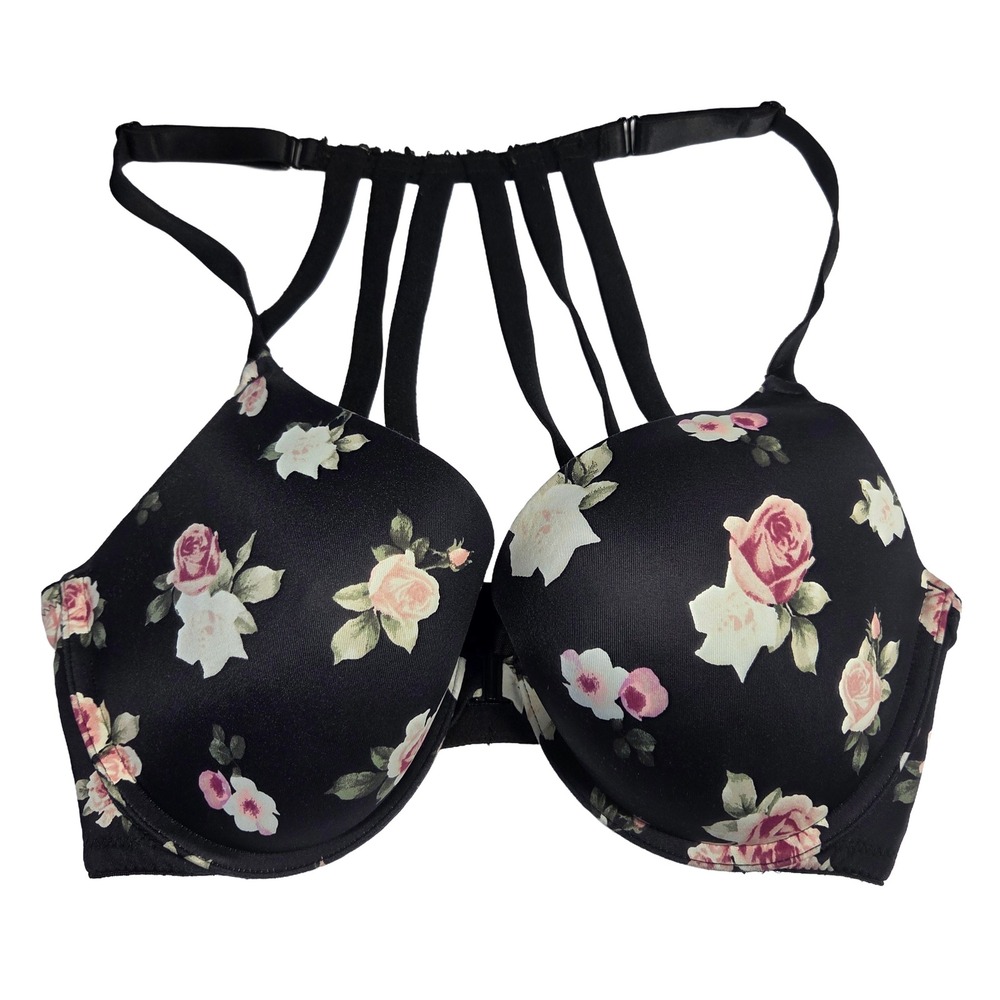 PINK Victorias Secret Bra 34DD Wear‎ Everywhere Bra Floral Strappy Back Push Up